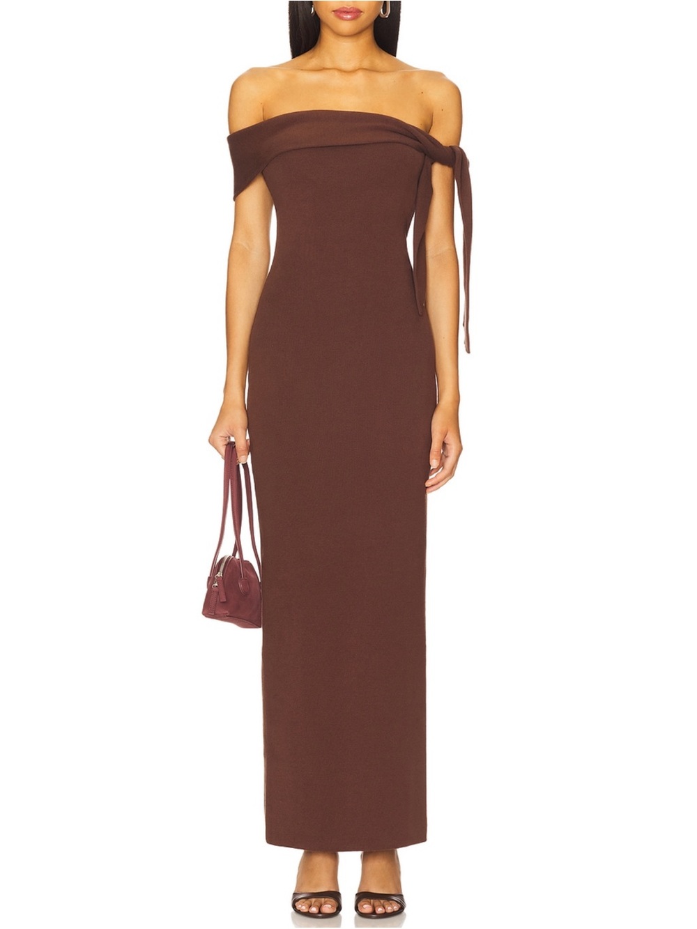 SNDYS Jaymes One-Shoulder Brown Evening Maxi Dress with Side Tie